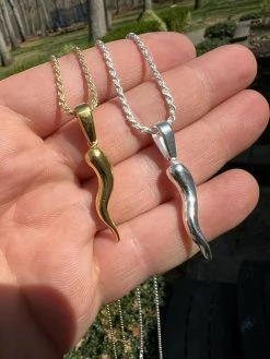 Real Solid 925 Silver / Gold Italian Cornicello Horn Pepper Pendant Necklace 21 Real Solid 925 Silver / Gold Italian Cornicello Horn Pepper Pendant Necklace -Harlem Bling Shop harlembling real solid 925 silver gold italian cornicello horn pepper pendant necklace 11003.1664358973