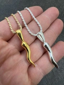 Real Solid 925 Silver / Gold Italian Cornicello Horn Pepper Pendant Necklace 20 Real Solid 925 Silver / Gold Italian Cornicello Horn Pepper Pendant Necklace -Harlem Bling Shop harlembling real solid 925 silver gold italian cornicello horn pepper pendant necklace 53112.1664359868