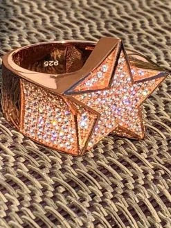 REAL Solid 925 Silver Hip Hop 3D Super STAR Diamond Pinky RING Rose Gold ICY 14 REAL Solid 925 Silver Hip Hop 3D Super STAR Diamond Pinky RING Rose Gold ICY -Harlem Bling Shop harlembling real solid 925 silver hip hop 3d super star diamond pinky ring rose gold icy 31736.1664374304