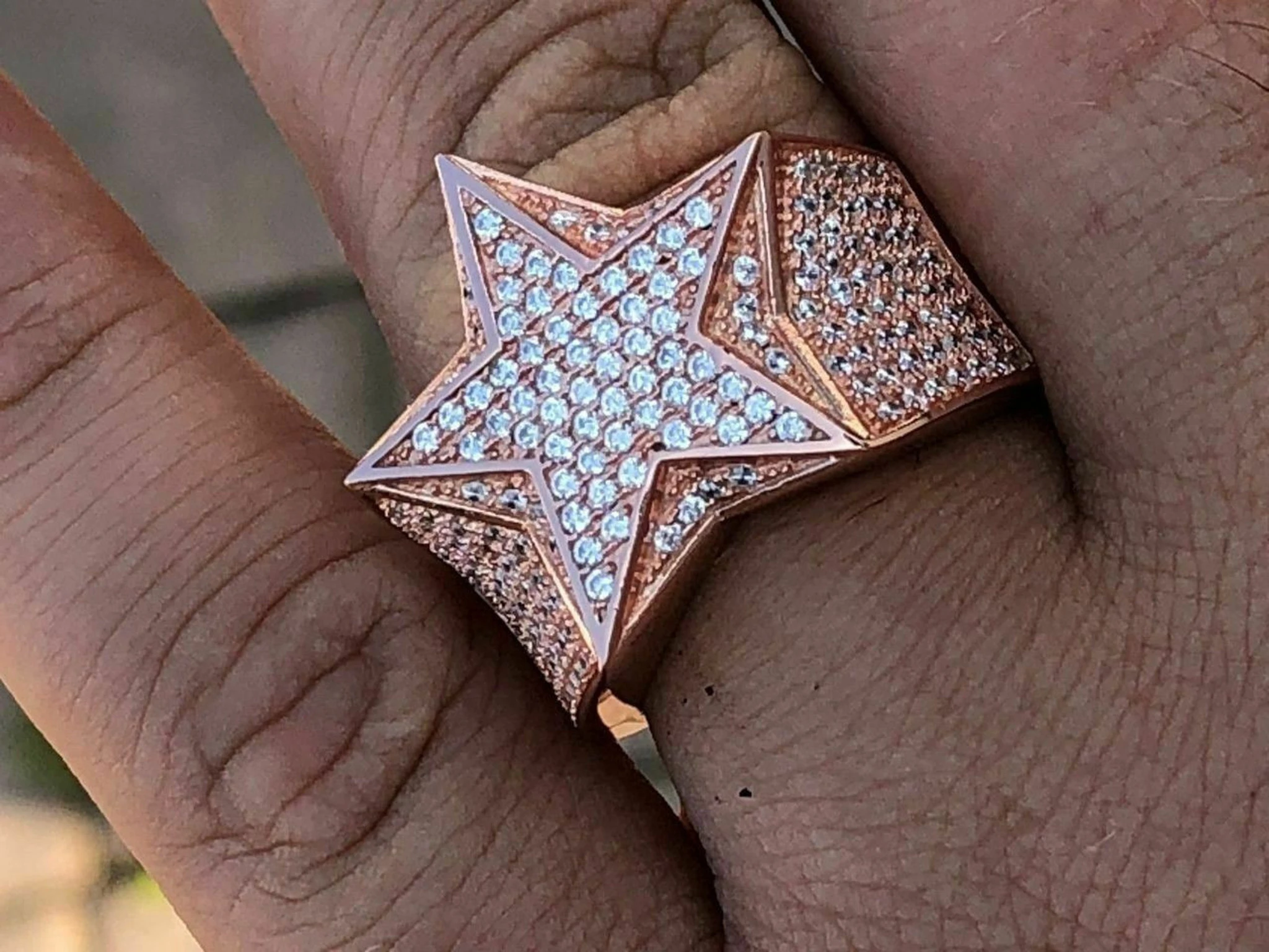 REAL Solid 925 Silver Hip Hop 3D Super STAR Diamond Pinky RING Rose Gold ICY 3 REAL Solid 925 Silver Hip Hop 3D Super STAR Diamond Pinky RING Rose Gold ICY