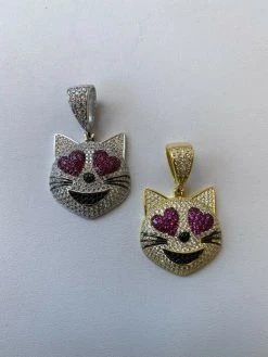 Real Solid 925 Silver Hip Hop Cat Heart Love Emoji Pendant Necklace Iced Gold -Harlem Bling Shop harlembling real solid 925 silver hip hop cat heart love emoji pendant necklace iced gold 27633.1665669977