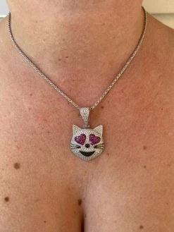 Real Solid 925 Silver Hip Hop Cat Heart Love Emoji Pendant Necklace Iced Gold -Harlem Bling Shop harlembling real solid 925 silver hip hop cat heart love emoji pendant necklace iced gold 31402.1664378527