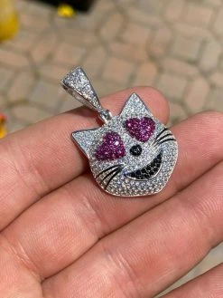 Real Solid 925 Silver Hip Hop Cat Heart Love Emoji Pendant Necklace Iced Gold -Harlem Bling Shop harlembling real solid 925 silver hip hop cat heart love emoji pendant necklace iced gold 33773.1664381369