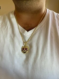 Real Solid 925 Silver Hip Hop Cat Heart Love Emoji Pendant Necklace Iced Gold -Harlem Bling Shop harlembling real solid 925 silver hip hop cat heart love emoji pendant necklace iced gold 79223.1664398685