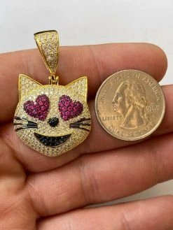 Real Solid 925 Silver Hip Hop Cat Heart Love Emoji Pendant Necklace Iced Gold -Harlem Bling Shop harlembling real solid 925 silver hip hop cat heart love emoji pendant necklace iced gold 84819.1664384068