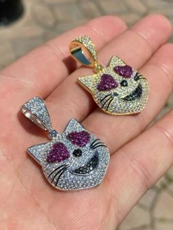 Real Solid 925 Silver Hip Hop Cat Heart Love Emoji Pendant Necklace Iced Gold -Harlem Bling Shop harlembling real solid 925 silver hip hop cat heart love emoji pendant necklace iced gold 86010.1664379607