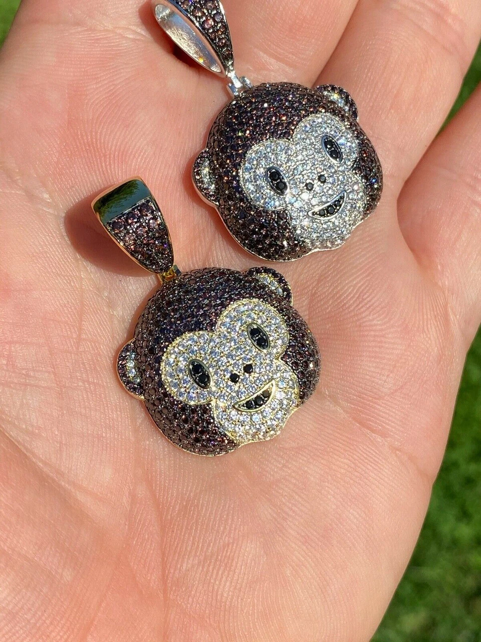 Real Solid 925 Silver Hip Hop Monkey Face Emoji Pendant Necklace Iced Gold 9 Real Solid 925 Silver Hip Hop Monkey Face Emoji Pendant Necklace Iced Gold - Image 7