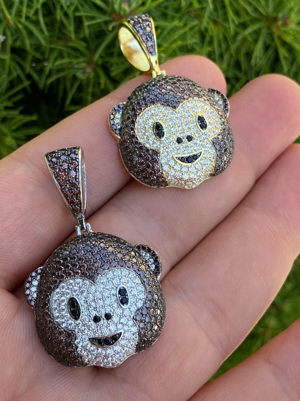 Real Solid 925 Silver Hip Hop Monkey Face Emoji Pendant Necklace Iced Gold 5 Real Solid 925 Silver Hip Hop Monkey Face Emoji Pendant Necklace Iced Gold - Image 3