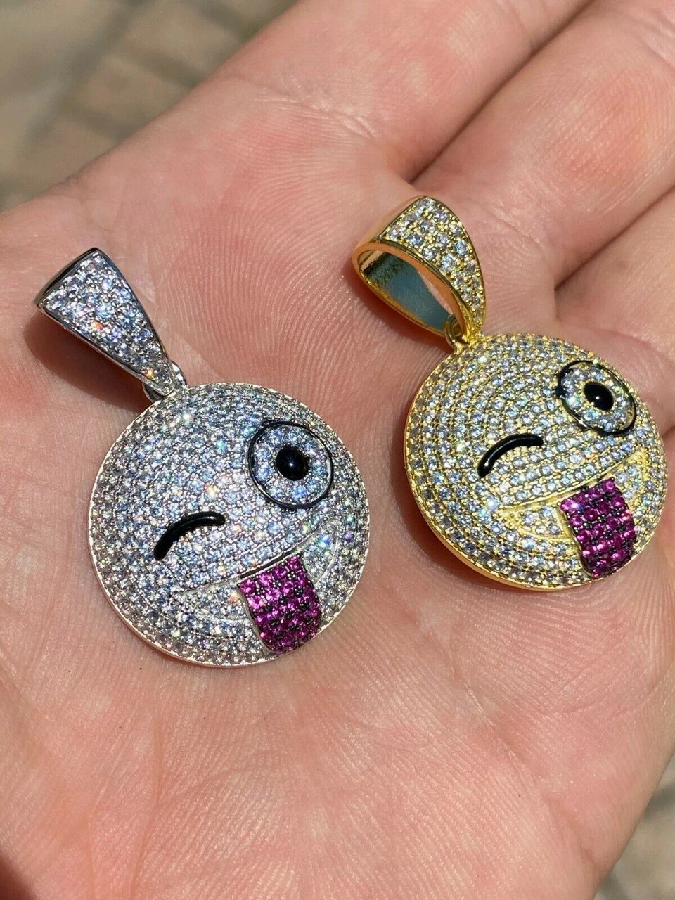 Real Solid 925 Silver Hip Hop Pendant Necklace Iced Wink Smiley Face Emoji 6 Real Solid 925 Silver Hip Hop Pendant Necklace Iced Wink Smiley Face Emoji - Image 4