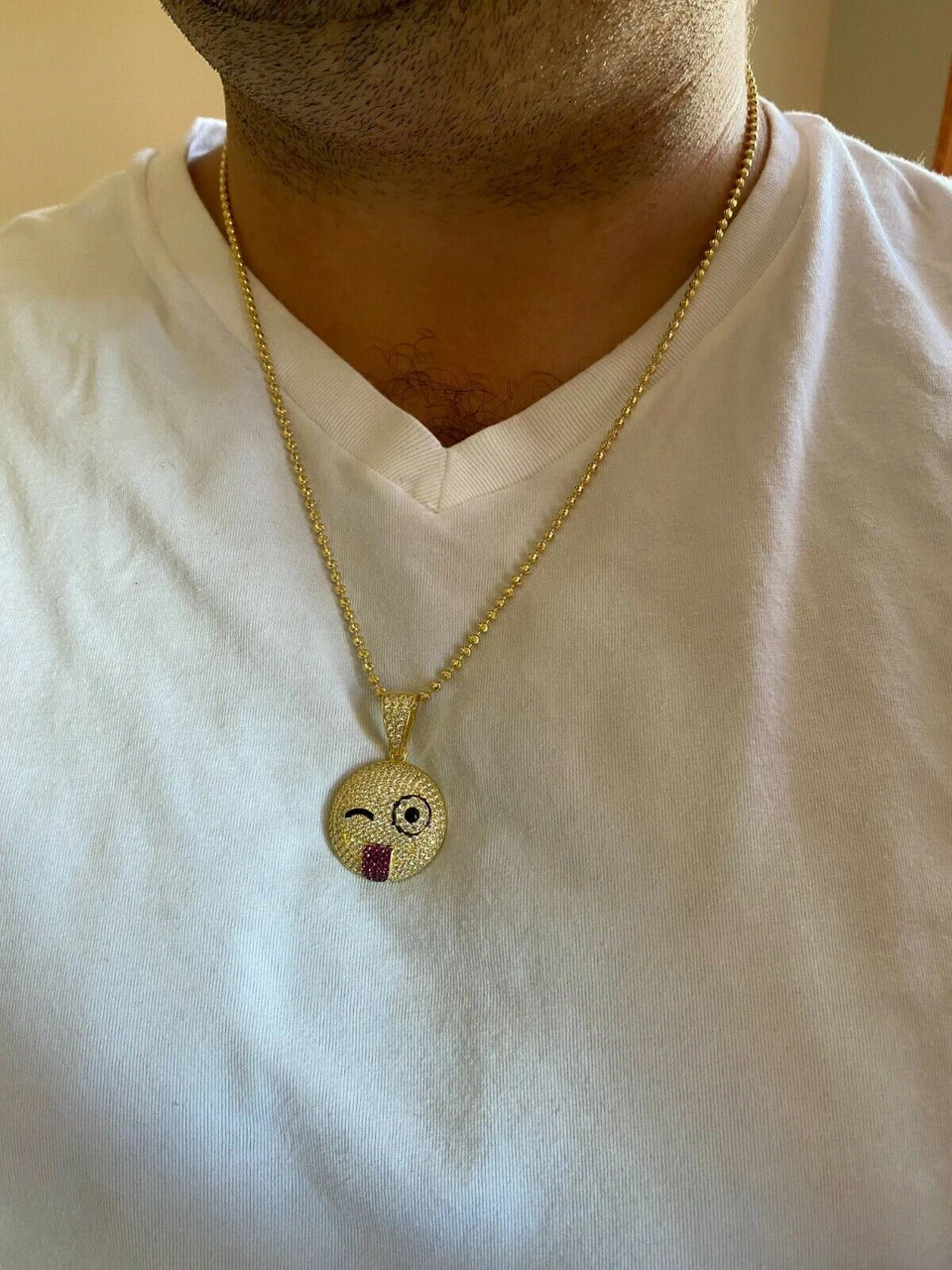 Real Solid 925 Silver Hip Hop Pendant Necklace Iced Wink Smiley Face Emoji 9 Real Solid 925 Silver Hip Hop Pendant Necklace Iced Wink Smiley Face Emoji - Image 7