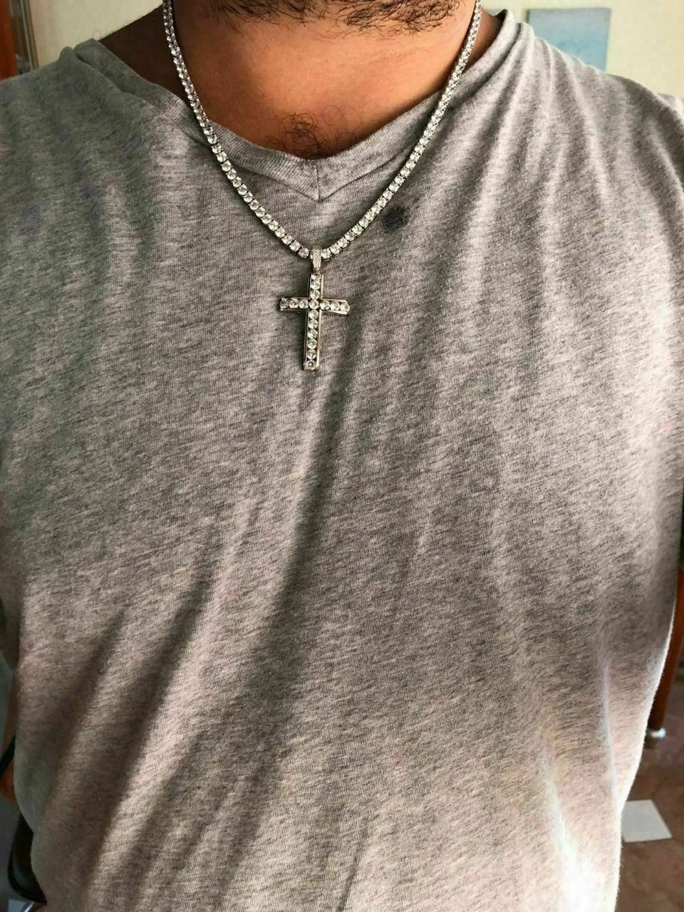 Real Solid 925 Silver Icy Channel Set Tennis Cross Diamond W. Chain Men's ICED 13 Real Solid 925 Silver Icy Channel Set Tennis Cross Diamond W. Chain Men's ICED - Image 11