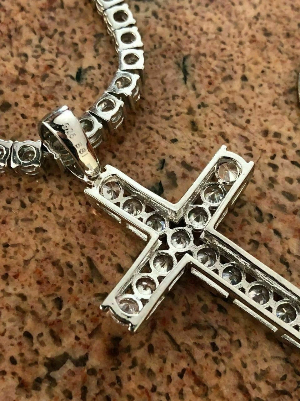 Real Solid 925 Silver Icy Channel Set Tennis Cross Diamond W. Chain Men's ICED 4 Real Solid 925 Silver Icy Channel Set Tennis Cross Diamond W. Chain Men's ICED - Image 2