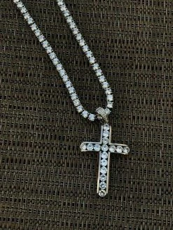 Real Solid 925 Silver Icy Channel Set Tennis Cross Diamond W. Chain Men's ICED 20 Real Solid 925 Silver Icy Channel Set Tennis Cross Diamond W. Chain Men's ICED -Harlem Bling Shop harlembling real solid 925 silver icy channel set tennis cross diamond w chain mens iced 26926.1664391493
