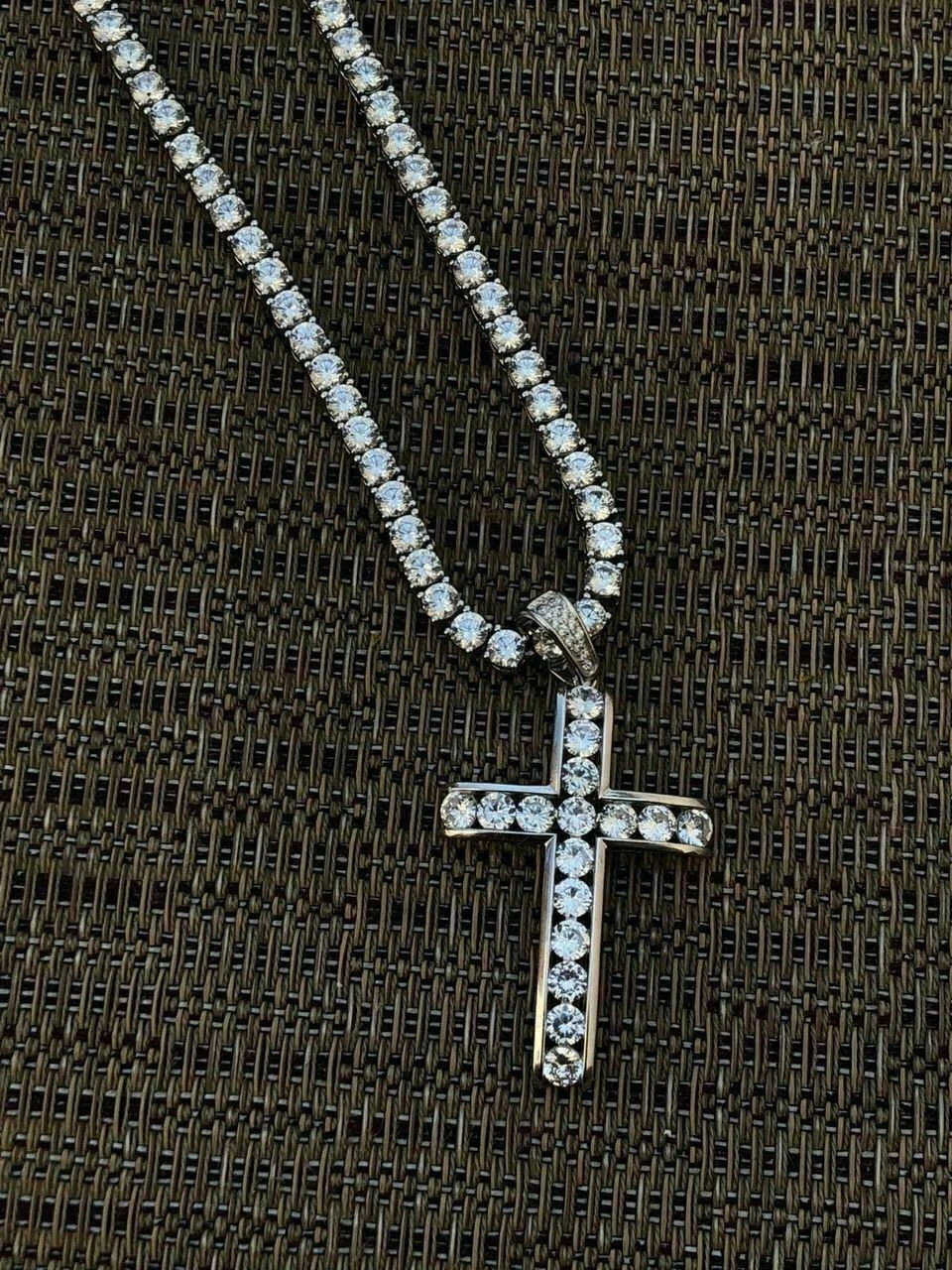 Real Solid 925 Silver Icy Channel Set Tennis Cross Diamond W. Chain Men's ICED 9 Real Solid 925 Silver Icy Channel Set Tennis Cross Diamond W. Chain Men's ICED - Image 7