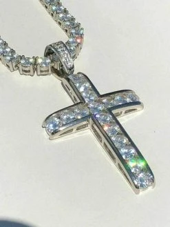 Real Solid 925 Silver Icy Channel Set Tennis Cross Diamond W. Chain Men's ICED 23 Real Solid 925 Silver Icy Channel Set Tennis Cross Diamond W. Chain Men's ICED -Harlem Bling Shop harlembling real solid 925 silver icy channel set tennis cross diamond w chain mens iced 39173.1664393054