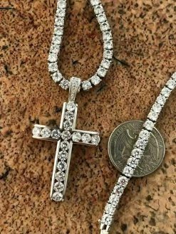 Real Solid 925 Silver Icy Channel Set Tennis Cross Diamond W. Chain Men's ICED 17 Real Solid 925 Silver Icy Channel Set Tennis Cross Diamond W. Chain Men's ICED -Harlem Bling Shop harlembling real solid 925 silver icy channel set tennis cross diamond w chain mens iced 63267.1664387696