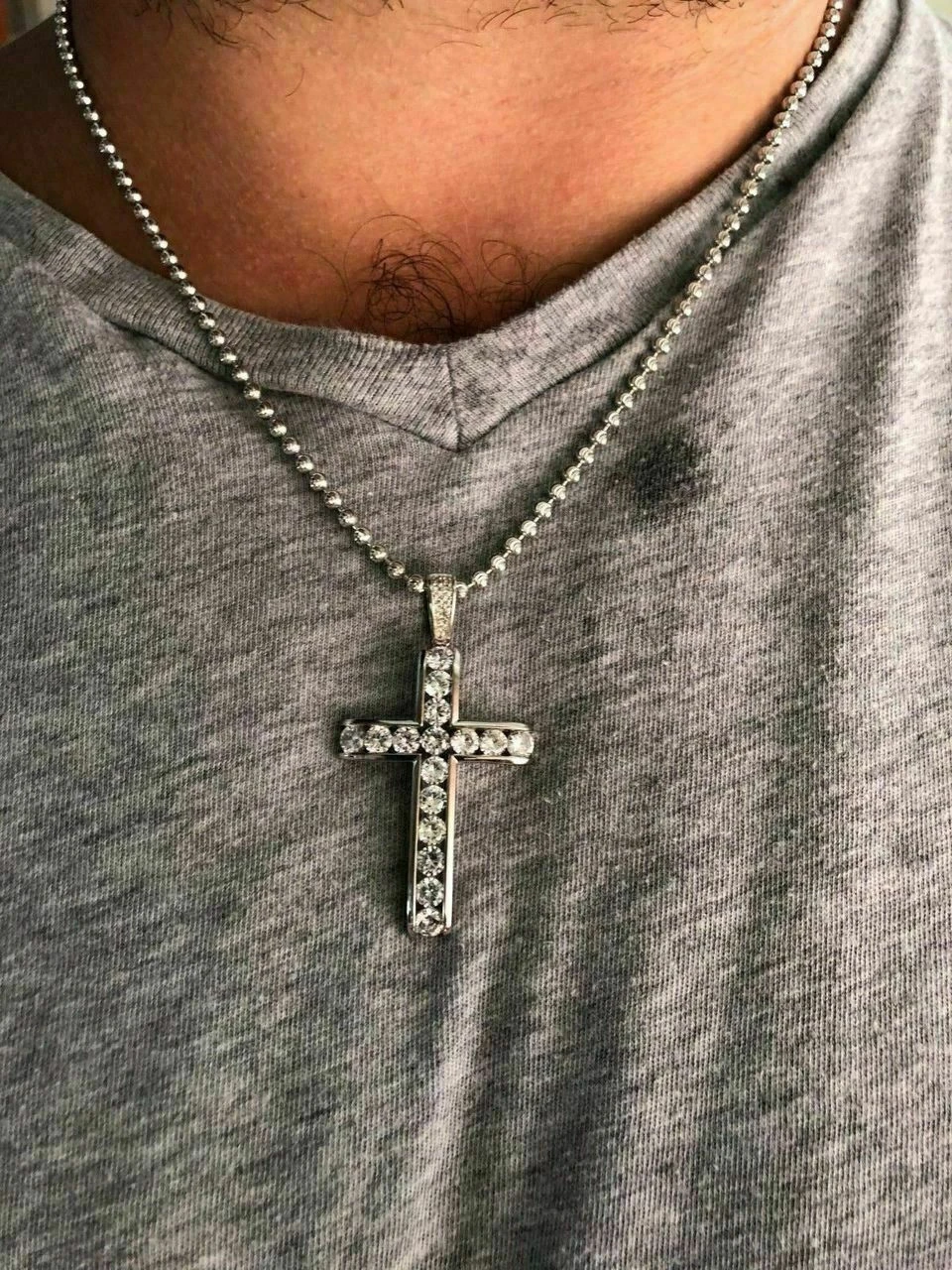 Real Solid 925 Silver Icy Channel Set Tennis Cross Diamond W. Chain Men's ICED 8 Real Solid 925 Silver Icy Channel Set Tennis Cross Diamond W. Chain Men's ICED - Image 6