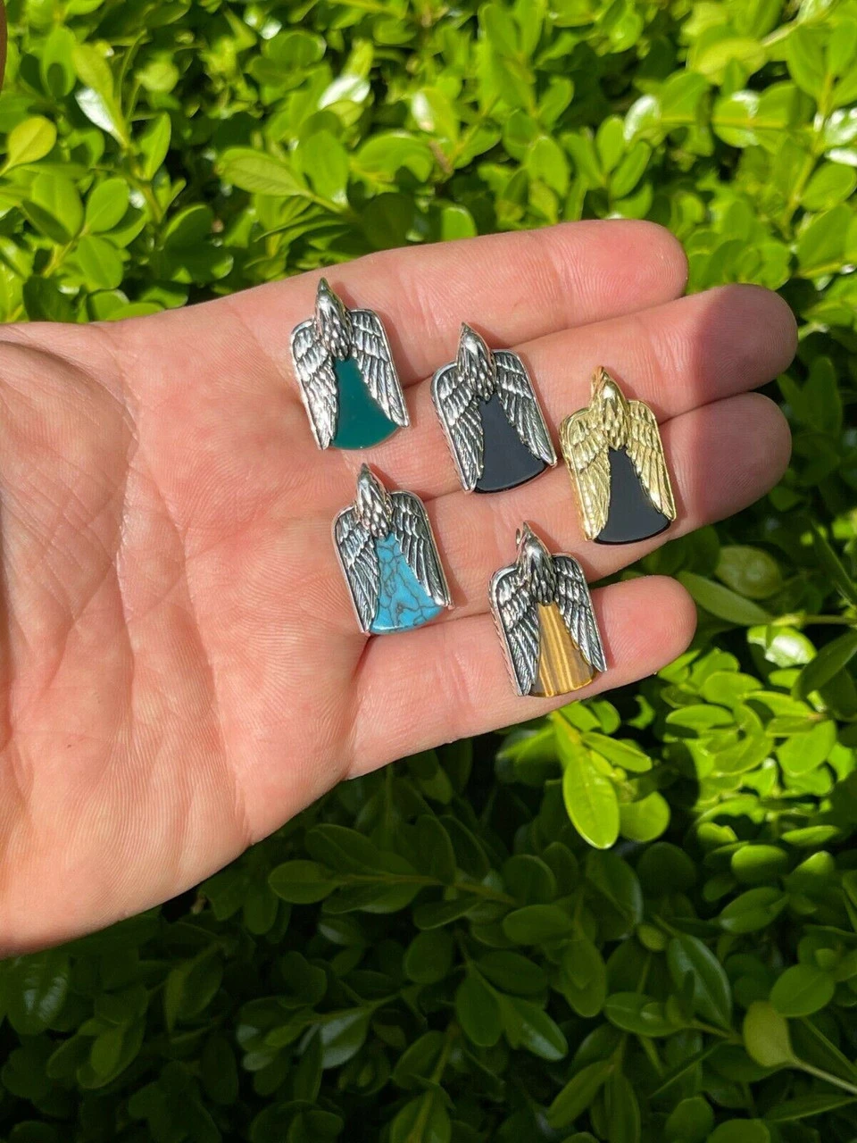 Real Solid 925 Silver Mens Eagle Dog Tag Pendant Green Black Blue Stone Necklace 6 Real Solid 925 Silver Mens Eagle Dog Tag Pendant Green Black Blue Stone Necklace - Image 4