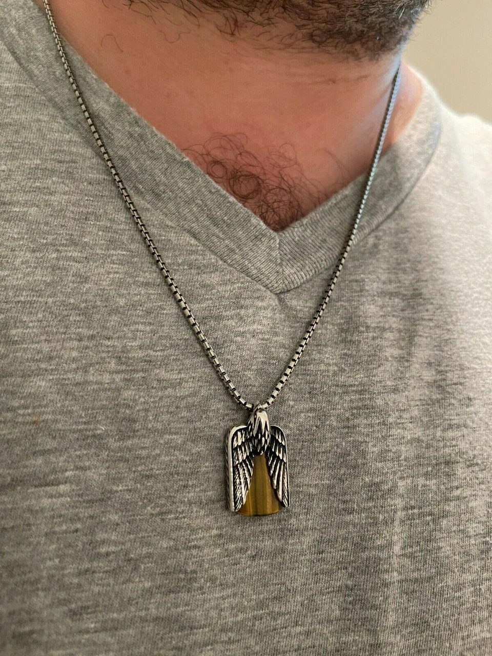 Real Solid 925 Silver Mens Eagle Dog Tag Pendant Green Black Blue Stone Necklace 8 Real Solid 925 Silver Mens Eagle Dog Tag Pendant Green Black Blue Stone Necklace - Image 6