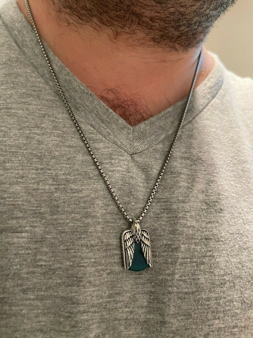 Real Solid 925 Silver Mens Eagle Dog Tag Pendant Green Black Blue Stone Necklace 11 Real Solid 925 Silver Mens Eagle Dog Tag Pendant Green Black Blue Stone Necklace - Image 9