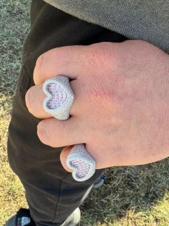 Real Solid 925 Silver Mens Ladies Pink Baguette Diamond Heart Iced Ring Sz 5-13 -Harlem Bling Shop harlembling real solid 925 silver mens ladies pink baguette diamond heart iced ring sz 5 13 49620.1664357287