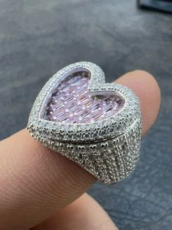 Real Solid 925 Silver Mens Ladies Pink Baguette Diamond Heart Iced Ring Sz 5-13 -Harlem Bling Shop harlembling real solid 925 silver mens ladies pink baguette diamond heart iced ring sz 5 13 69941.1664355758
