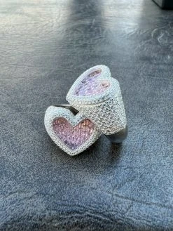 Real Solid 925 Silver Mens Ladies Pink Baguette Diamond Heart Iced Ring Sz 5-13 -Harlem Bling Shop harlembling real solid 925 silver mens ladies pink baguette diamond heart iced ring sz 5 13 97670.1664355794