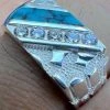 Real Solid 925 Silver Nugget Blue Turquoise Iced CZ Ring Hip Hop Pinky Anillo -Harlem Bling Shop harlembling real solid 925 silver nugget blue turquoise iced cz ring hip hop pinky anillo 24729.1664302076