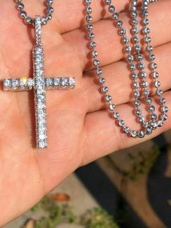 Real Solid 925 Silver Tennis Cross SUPER ICED Man Made Diamond W. Chain Men's 2" 14 Real Solid 925 Silver Tennis Cross SUPER ICED Man Made Diamond W. Chain Men's 2" -Harlem Bling Shop harlembling real solid 925 silver tennis cross super iced man made diamond w chain mens 2 63547.1664384830