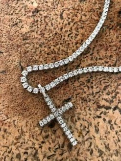 Real Solid 925 Silver Tennis Cross SUPER ICED Man Made Diamond W. Chain Men's 2" 19 Real Solid 925 Silver Tennis Cross SUPER ICED Man Made Diamond W. Chain Men's 2" -Harlem Bling Shop harlembling real solid 925 silver tennis cross super iced man made diamond w chain mens 2 94281.1664395539