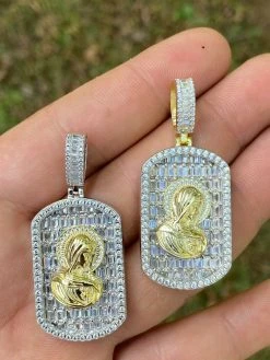 Real Solid 925 Silver Virgin Mary Iced Baguette Diamond DogTag Pendant Necklace 25 Real Solid 925 Silver Virgin Mary Iced Baguette Diamond DogTag Pendant Necklace -Harlem Bling Shop harlembling real solid 925 silver virgin mary iced baguette diamond dogtag pendant necklace 68153.1664393942