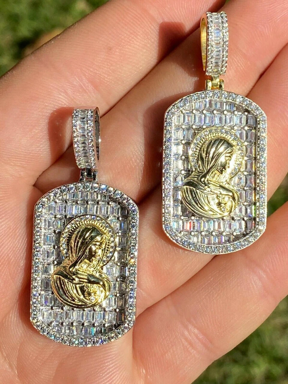 Real Solid 925 Silver Virgin Mary Iced Baguette Diamond DogTag Pendant Necklace 7 Real Solid 925 Silver Virgin Mary Iced Baguette Diamond DogTag Pendant Necklace - Image 5