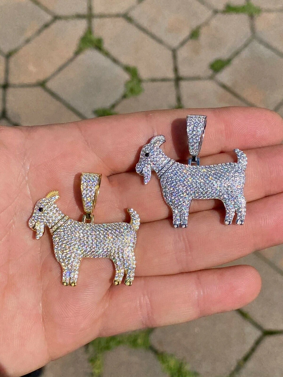 Real Solid 925 Sterling GOAT Pendant Bling Necklace Iced Gold Silver HipHop Mens 10 Real Solid 925 Sterling GOAT Pendant Bling Necklace Iced Gold Silver HipHop Mens - Image 8