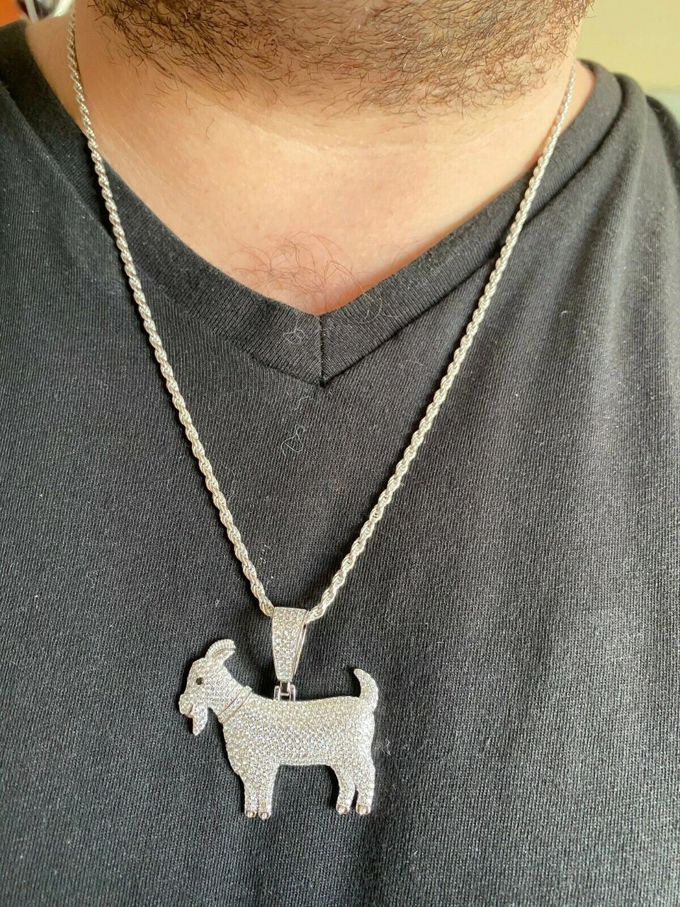 Real Solid 925 Sterling GOAT Pendant Bling Necklace Iced Gold Silver HipHop Mens 6 Real Solid 925 Sterling GOAT Pendant Bling Necklace Iced Gold Silver HipHop Mens - Image 4