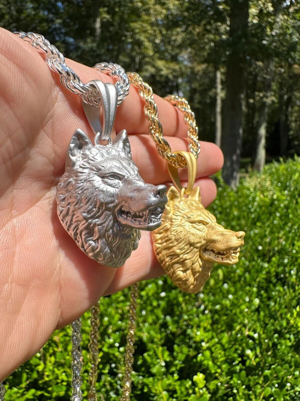 Real Solid 925 Sterling Silver / 14k Gold Wolf Head High Detailed Pendant Matte 4 Real Solid 925 Sterling Silver / 14k Gold Wolf Head High Detailed Pendant Matte - Image 2