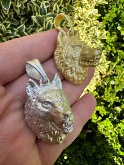 Real Solid 925 Sterling Silver / 14k Gold Wolf Head High Detailed Pendant Matte 34 Real Solid 925 Sterling Silver / 14k Gold Wolf Head High Detailed Pendant Matte -Harlem Bling Shop harlembling real solid 925 sterling silver 14k gold wolf head high detailed pendant matte 77357.1692406057