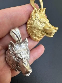 Real Solid 925 Sterling Silver / 14k Gold Wolf Head High Detailed Pendant Matte 38 Real Solid 925 Sterling Silver / 14k Gold Wolf Head High Detailed Pendant Matte -Harlem Bling Shop harlembling real solid 925 sterling silver 14k gold wolf head high detailed pendant matte 83850.1692406049