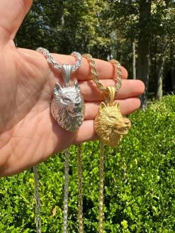 Real Solid 925 Sterling Silver / 14k Gold Wolf Head High Detailed Pendant Matte 40 Real Solid 925 Sterling Silver / 14k Gold Wolf Head High Detailed Pendant Matte -Harlem Bling Shop harlembling real solid 925 sterling silver 14k gold wolf head high detailed pendant matte 83996.1692406063