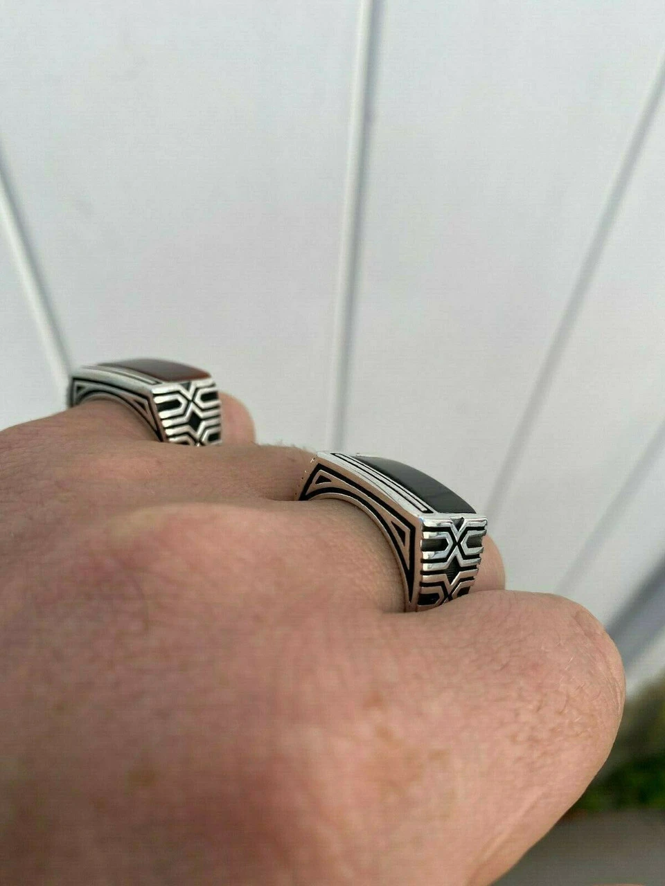 Real Solid 925 Sterling Silver Black Onyx Green Or Red Agate Men's Stone Ring 13 Real Solid 925 Sterling Silver Black Onyx Green Or Red Agate Men's Stone Ring - Image 11