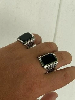 Real Solid 925 Sterling Silver Black Onyx Mens Large 25mm Signet Or Pinky Ring -Harlem Bling Shop harlembling real solid 925 sterling silver black onyx mens large 25mm signet or pinky ring 01492.1664399712