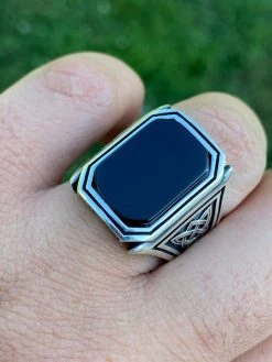 Real Solid 925 Sterling Silver Black Onyx Mens Large 25mm Signet Or Pinky Ring