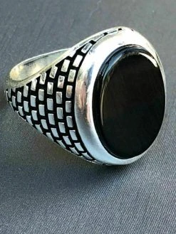 Real Solid 925 Sterling Silver Black Onyx Mens LARGE Signet Pinky Ring All Sizes