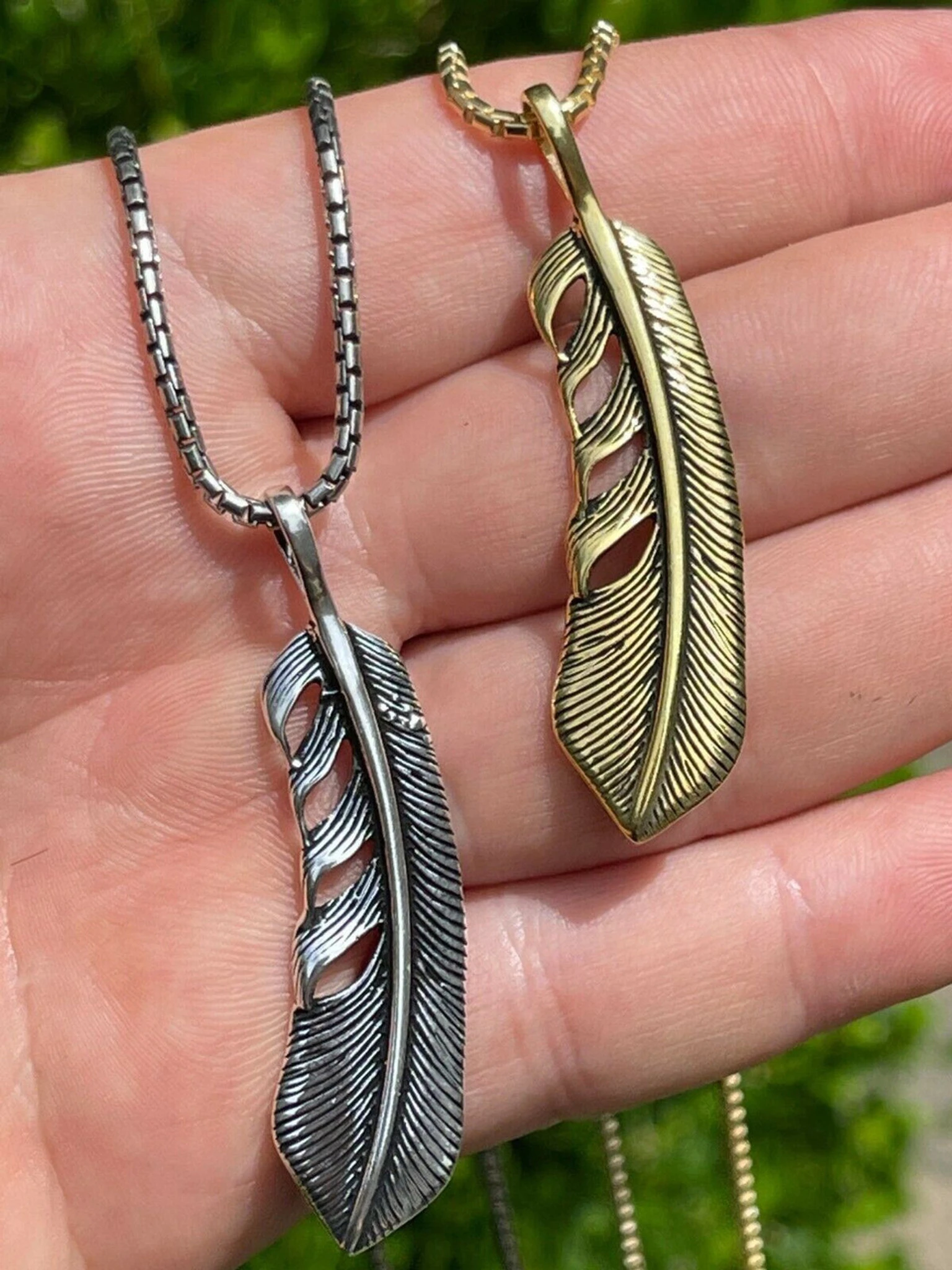 Real Solid 925 Sterling Silver Eagle Feather Pendant Necklace Gold Mens Womens 3 Real Solid 925 Sterling Silver Eagle Feather Pendant Necklace Gold Mens Womens