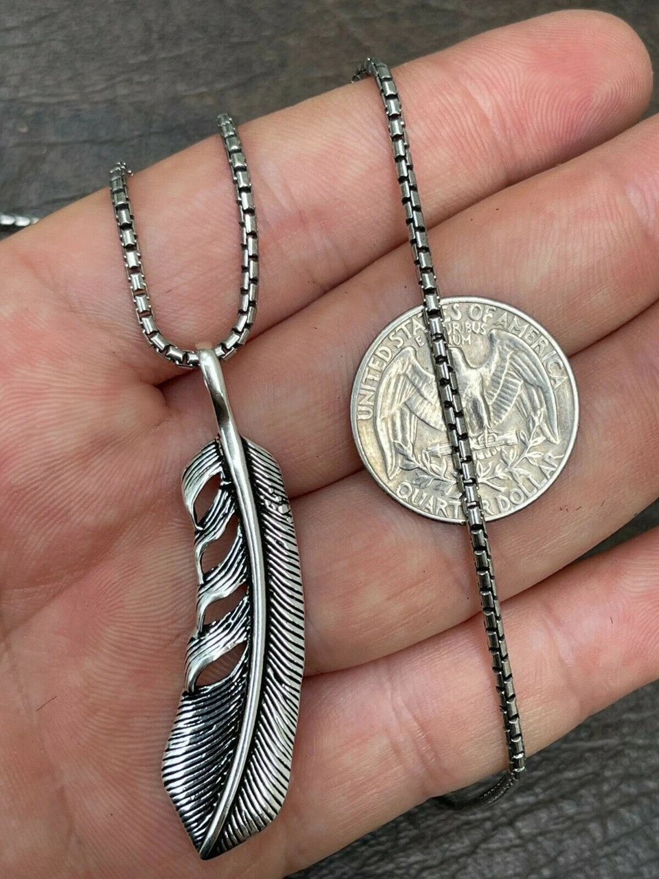 Real Solid 925 Sterling Silver Eagle Feather Pendant Necklace Gold Mens Womens 8 Real Solid 925 Sterling Silver Eagle Feather Pendant Necklace Gold Mens Womens - Image 6