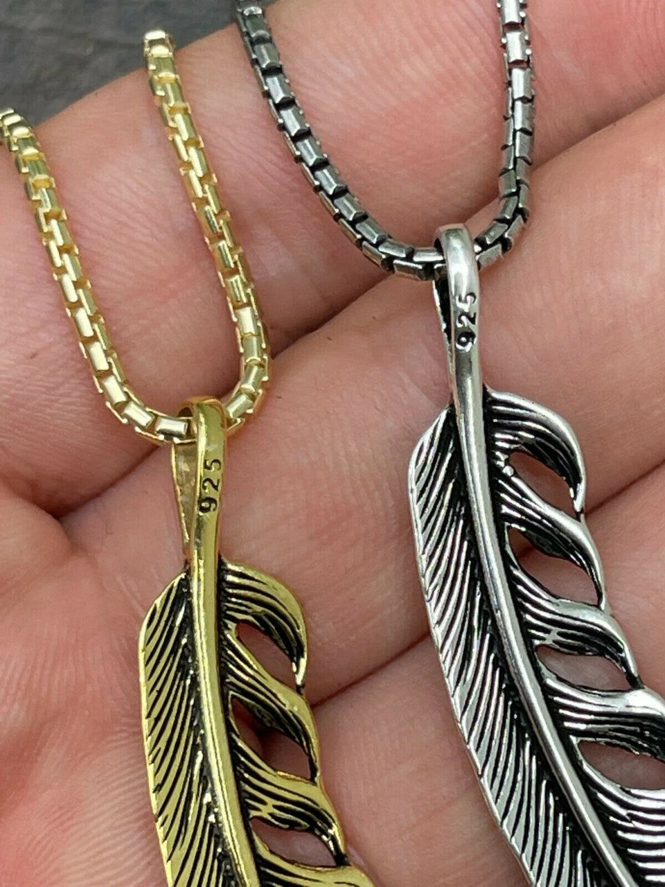Real Solid 925 Sterling Silver Eagle Feather Pendant Necklace Gold Mens Womens 9 Real Solid 925 Sterling Silver Eagle Feather Pendant Necklace Gold Mens Womens - Image 7