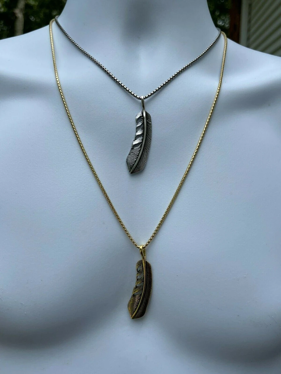 Real Solid 925 Sterling Silver Eagle Feather Pendant Necklace Gold Mens Womens 4 Real Solid 925 Sterling Silver Eagle Feather Pendant Necklace Gold Mens Womens - Image 2