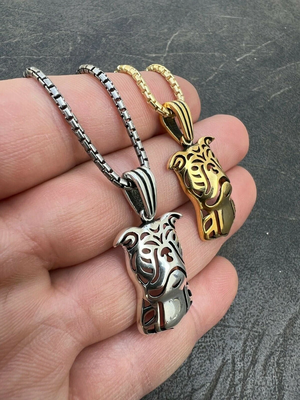 Real Solid 925 Sterling Silver / Gold Bulldog Bull Terrier Dog Pendant Necklace 7 Real Solid 925 Sterling Silver / Gold Bulldog Bull Terrier Dog Pendant Necklace - Image 5