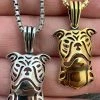 Real Solid 925 Sterling Silver / Gold Bulldog Bull Terrier Dog Pendant Necklace