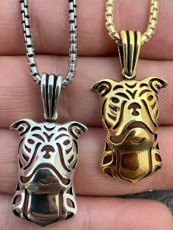 Real Solid 925 Sterling Silver / Gold Bulldog Bull Terrier Dog Pendant Necklace