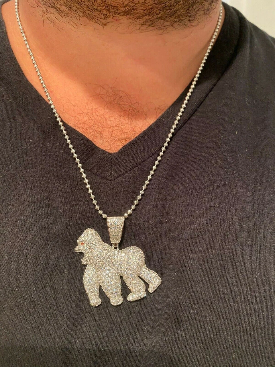 Real Solid 925 Sterling Silver Gold Gorilla Pendant Ape Necklace Iced Diamond 9 Real Solid 925 Sterling Silver Gold Gorilla Pendant Ape Necklace Iced Diamond - Image 7